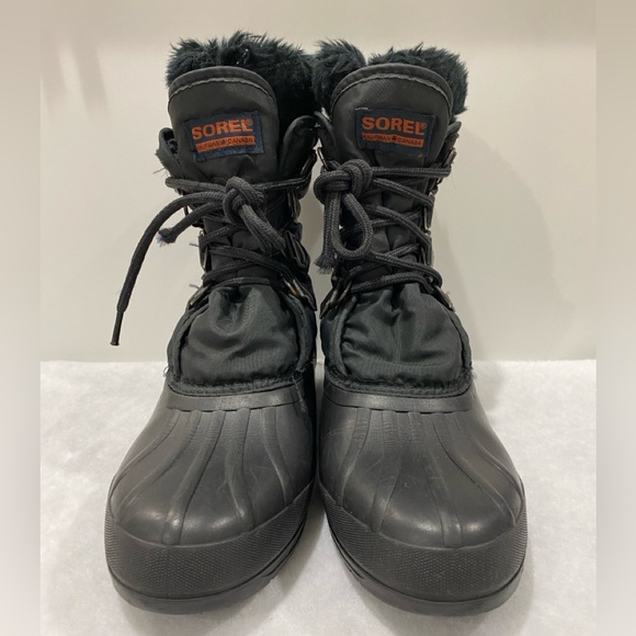 Sorel Women’s Kaufmam Canada Black Lined Rubber Fur Top Lace Up Snow Boots-10 - Picture 2 of 16